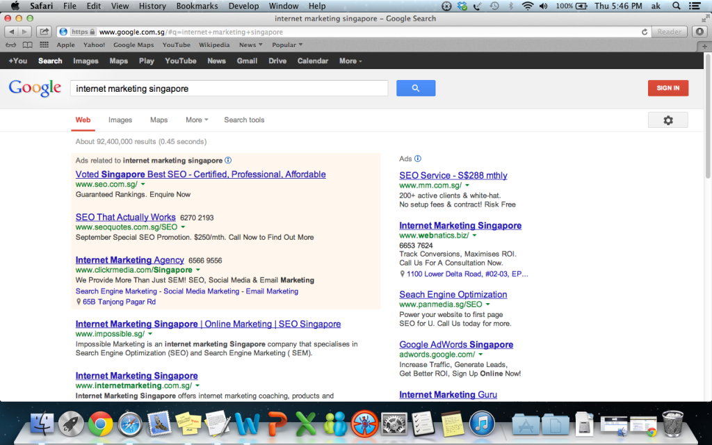 Google "Internet Marketing Singapore" and we are also ranked page 1 number 1