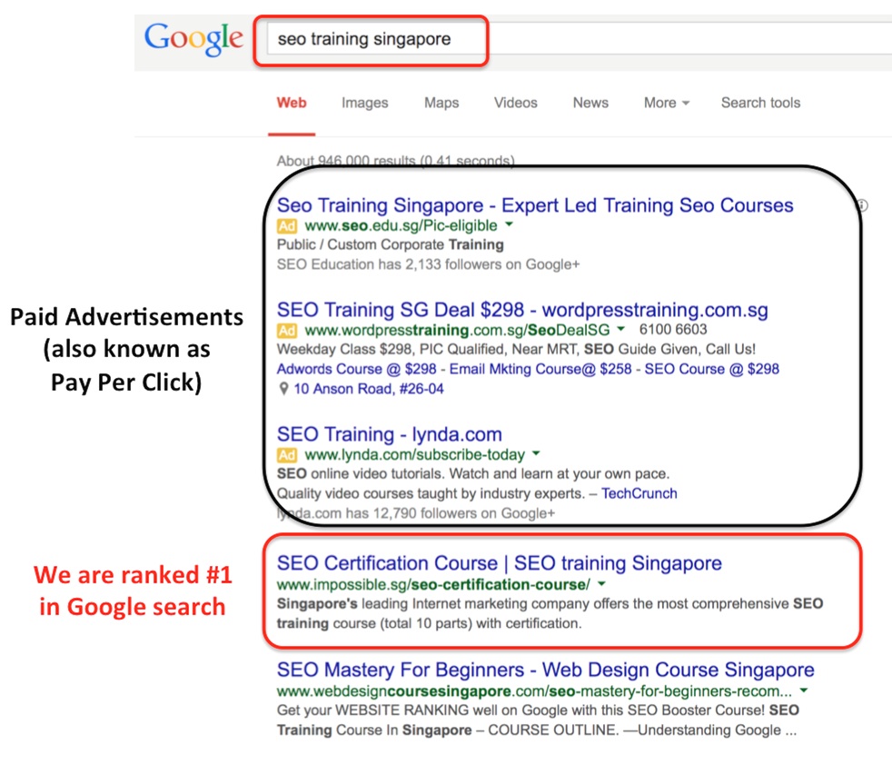 We are ranked #1 in Google search for "SEO Training Singapore"