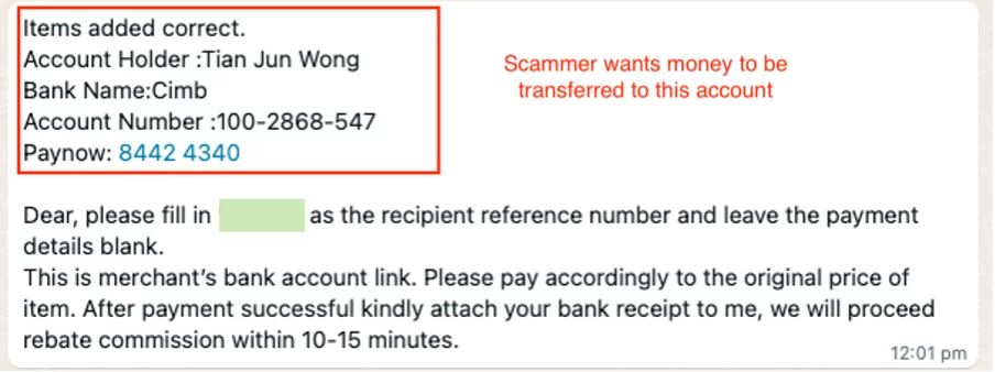 Payment Transfer Details