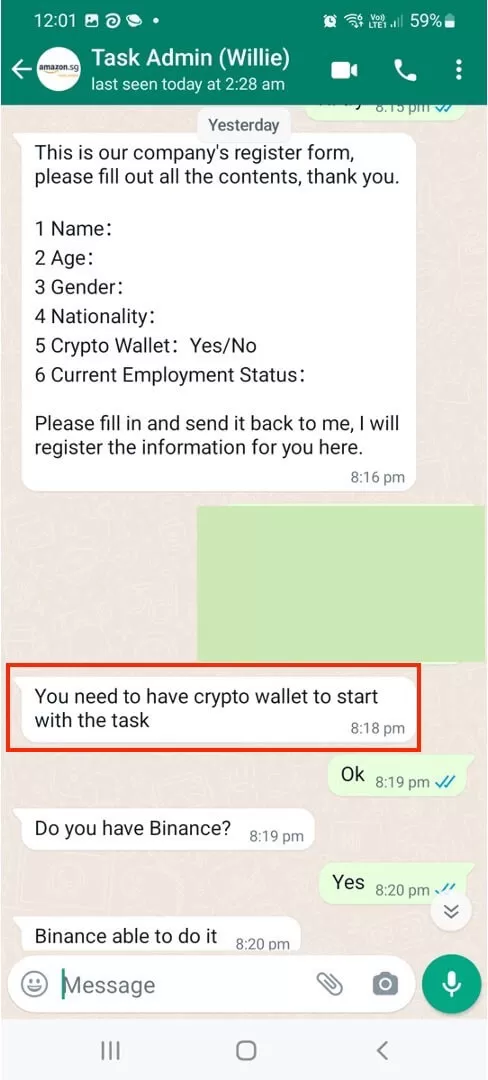 Scammer Requires Crypto Wallet To Be Opened