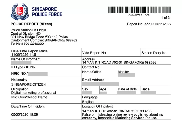 Police Report Against Jen Koh