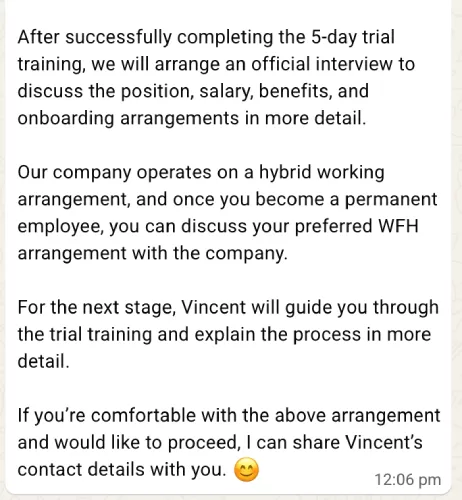 Recruitment Scam You Are Handed Over To Supervisor Vincent On Signal